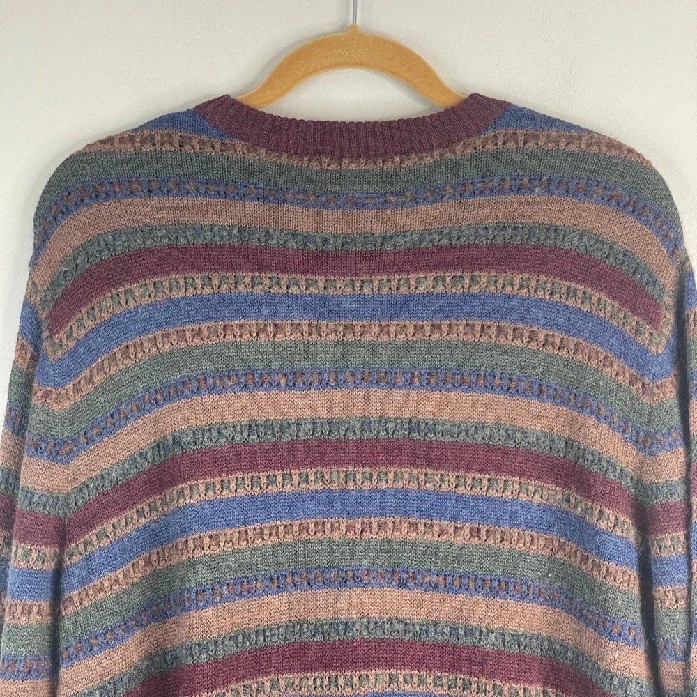 Vintage Grunge Grandpa Crew Neck Sweater Mens Large Wool Blend Stripe Pullover